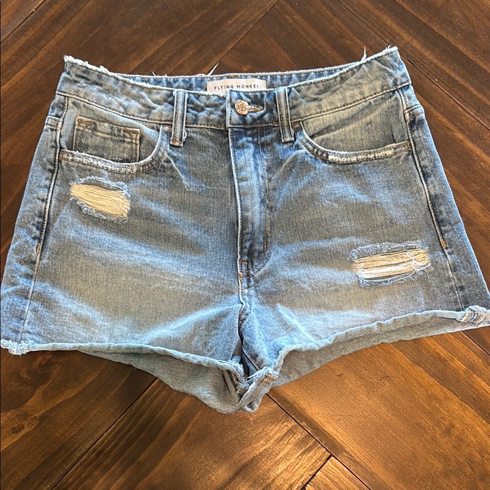 Flying Monkey Light Blue Distressed Jean Shorts
